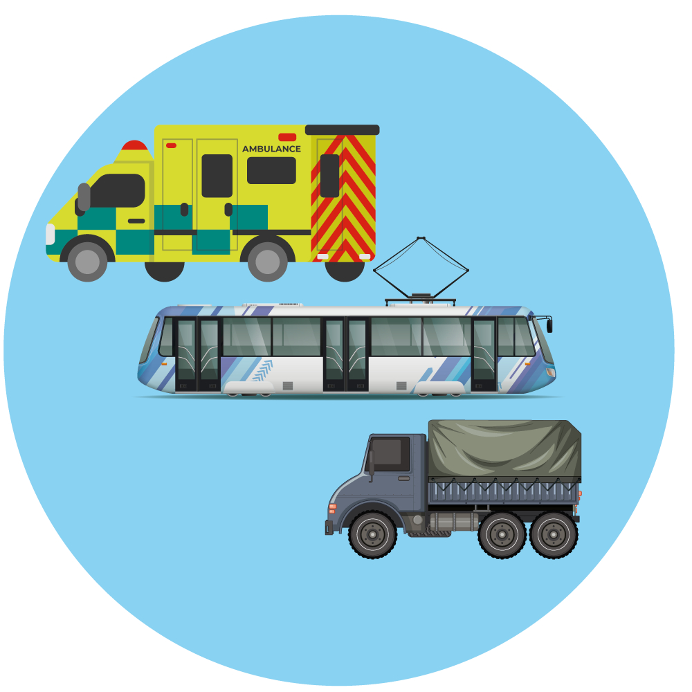 Voor laten gaan van voorrangsvoertuigen, militaire kolonnes en trams